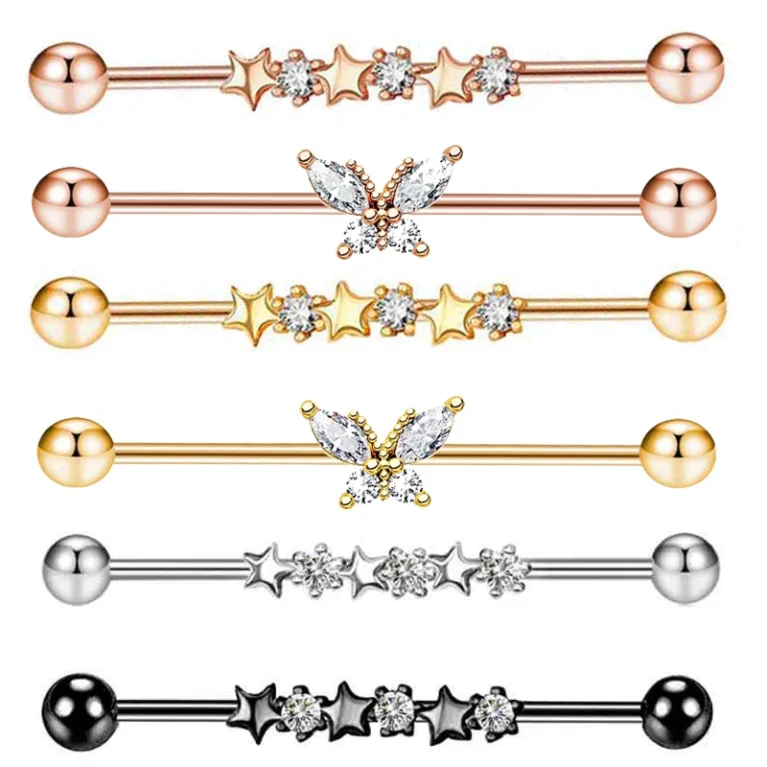 1PCS Stainless Steel Butterfly Industrial Piercing Barbell 14G Star Industrial Earring Tragus Cartilage Jewelry Industrial Rings