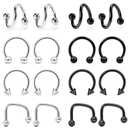 16g Lip Rings Stainless Steel Snake Bite Piercing Jewelry Labret Medusa Spiral Barbell Helix Earrings Horseshoe Septum Cartilage