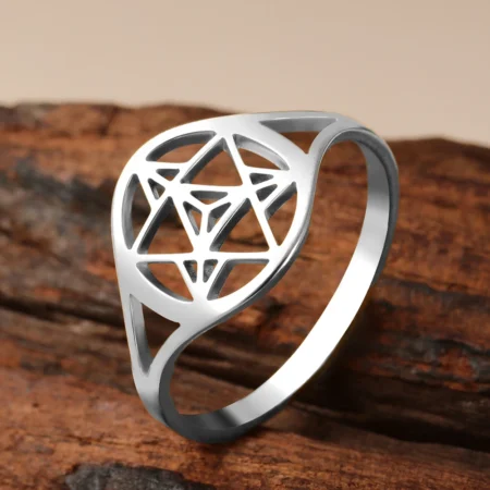 Dawapara Merkaba Star Ring Sacred Geometry Wedding Band Mystical Symbol Protection Amulet Stainless Steel Spiritual Jewelry