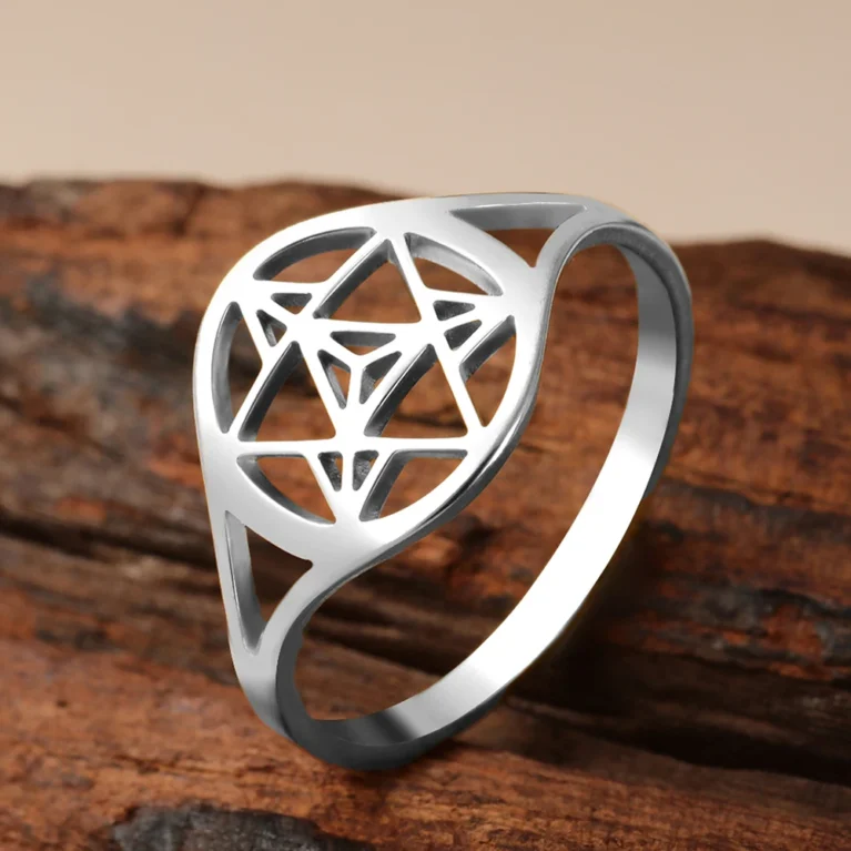 Dawapara Merkaba Star Ring Sacred Geometry Wedding Band Mystical Symbol Protection Amulet Stainless Steel Spiritual Jewelry