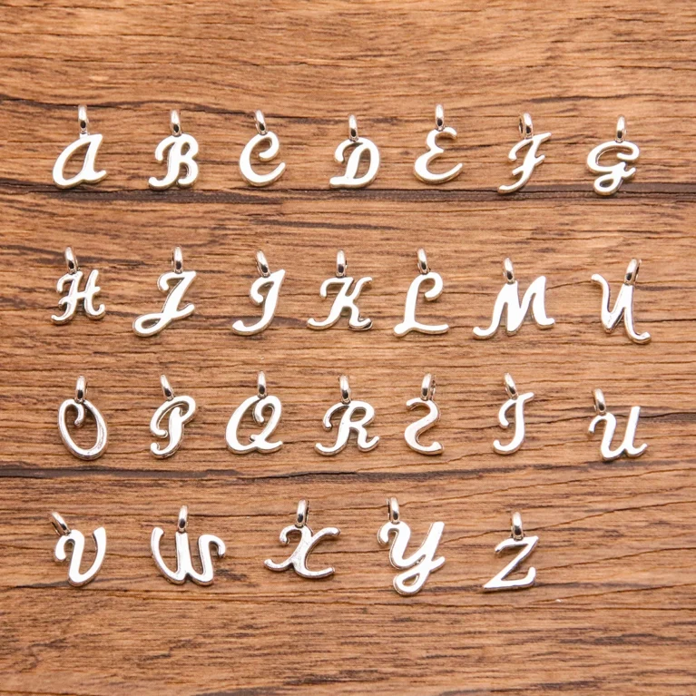 26Pcs Mix Size Picture Color Metal Zinc Alloy English Letter A-Z Charms Fit Jewelry Pendant DIY Necklaces Bracelets Bags Makings