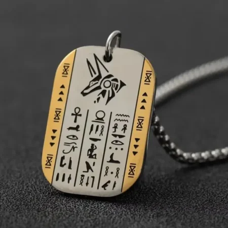 Ancient Egypt Anubis Horus Rune Dog Tag Stainless Steel Necklace Pharaoh Amulet Punk Jewelry