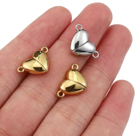 10Pairs Love Heart Magnetic Connected Clasps Metal Magnet Charms End Caps For DIY Jewelry Making Couple Bracelet Necklace