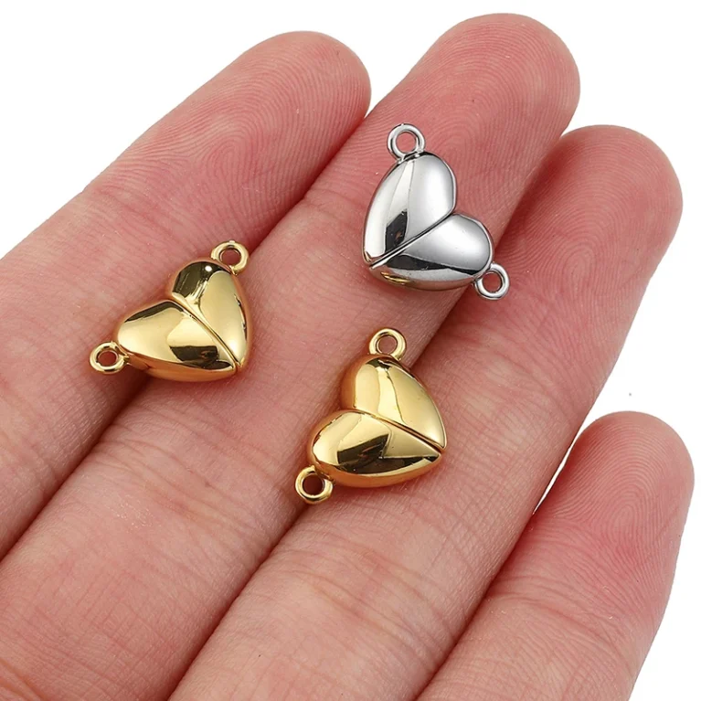 10Pairs Love Heart Magnetic Connected Clasps Metal Magnet Charms End Caps For DIY Jewelry Making Couple Bracelet Necklace