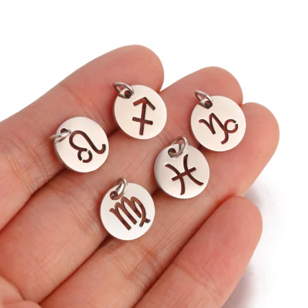 5Pcs/Lot Stainless Steel 12 Constellation Charms for Bracelet Necklaces Craft DIY Making Horoscope Zodiac Sign Jewelry Pendants