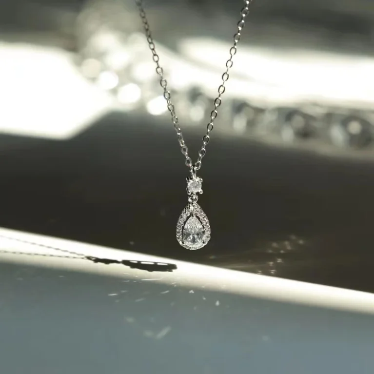 New925 Sterling Silver Teardrop Shape Necklace Personalized Charm Zirconia Pendant Choker Birthday Party Gift Women Fine Jewelry