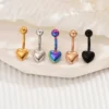 5Pcs Clear Heart Belly Button Rings 316L Surgical Stainless Steel Belly Rings Heart Shaped Navel Rings Belly Piercing Jewelry