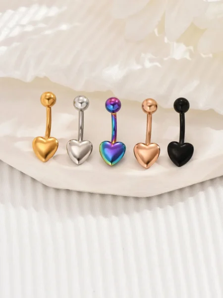 5Pcs Clear Heart Belly Button Rings 316L Surgical Stainless Steel Belly Rings Heart Shaped Navel Rings Belly Piercing Jewelry