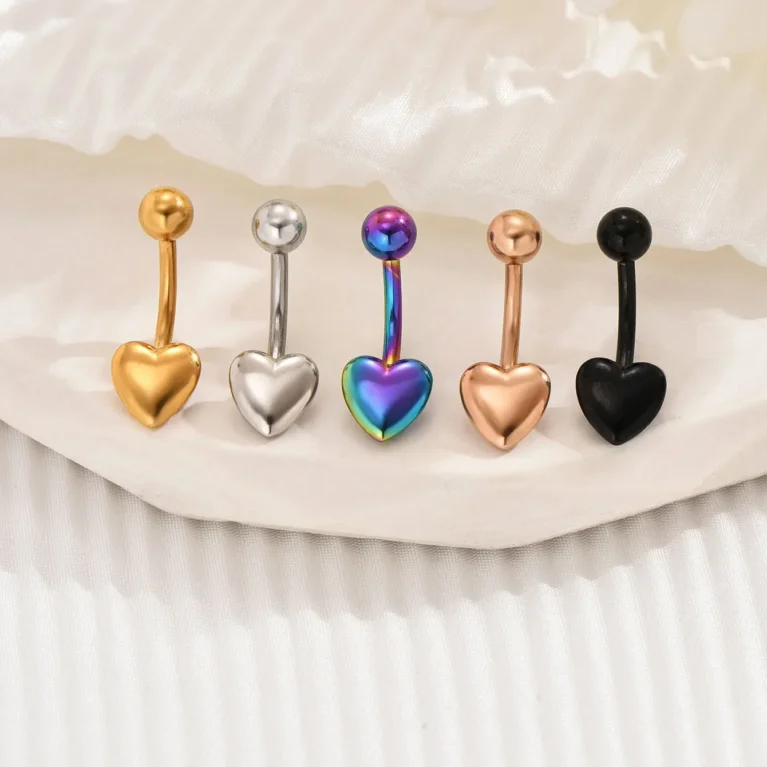5Pcs Clear Heart Belly Button Rings 316L Surgical Stainless Steel Belly Rings Heart Shaped Navel Rings Belly Piercing Jewelry