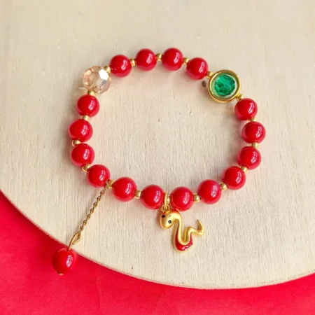 2025 Chinese Style Snake Year Bracelet for Women Unisex Lucky Red Beaded Zodiac Snake Bracelets New Year Amulet Wealth Jewelry