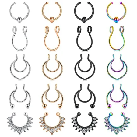 Fake Septum Rings Faux Nose Rings Hoop Stainless Steel Faux Lip Ear No Piercing Clip Septum Nose Rings Fake Piercing Jewelry