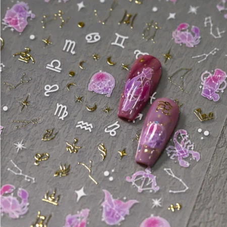 Twelve Constellation Totem Star Moon Pisces Aries Scorpio Gold Silver Stamping 3D Self Adhesive Nail Art Sticker Manicure Decals